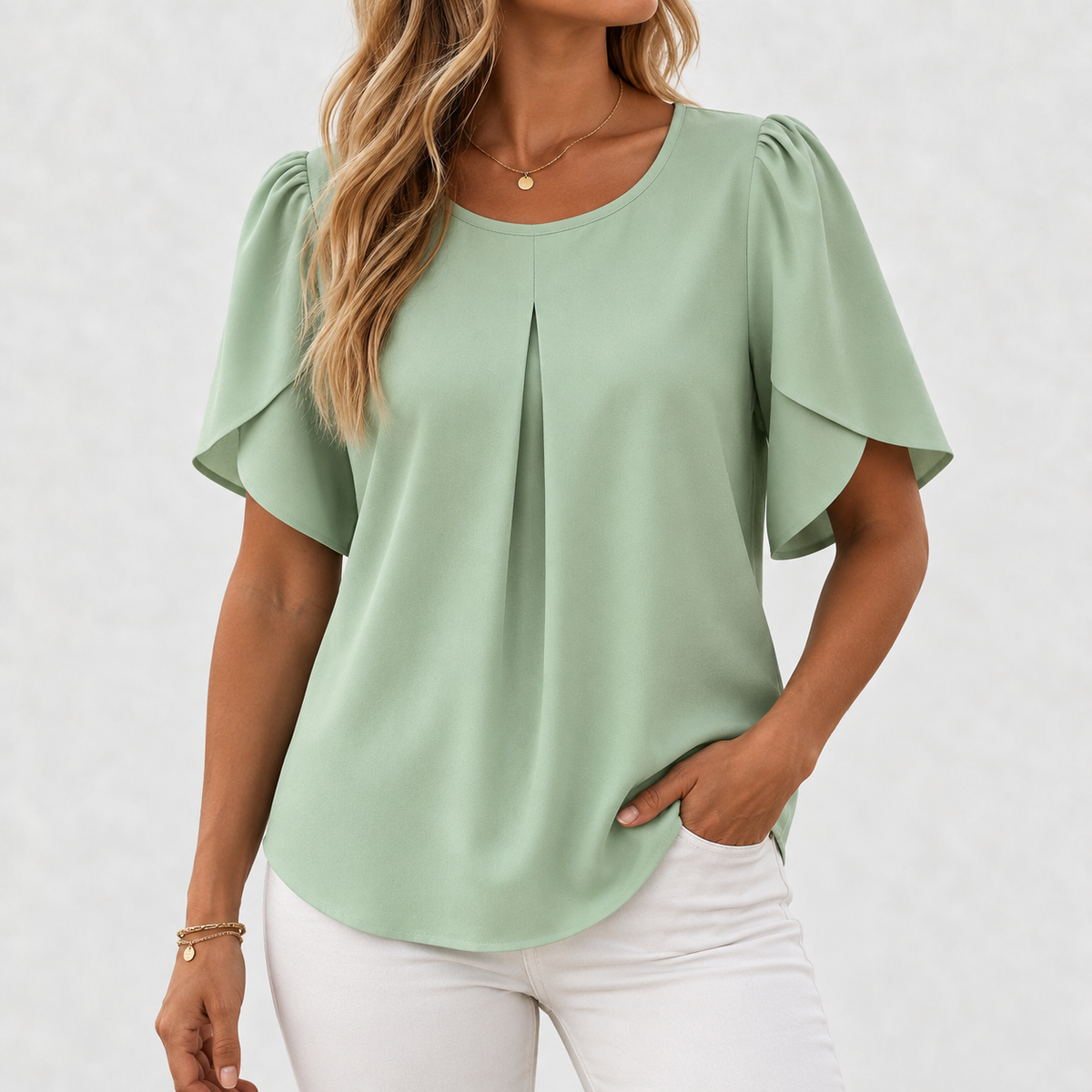 Ellis Stretch Pleat-Front Pullover Shirt — Light Green | Hudson & Wells