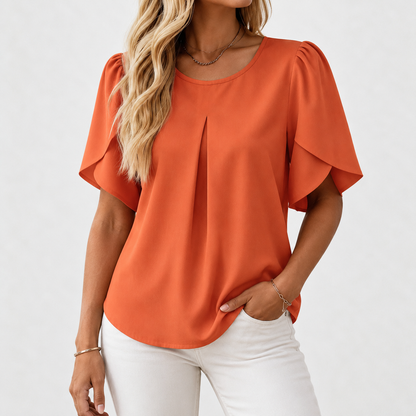Ellis Stretch Pleat-Front Pullover Shirt — Orange | Hudson & Wells