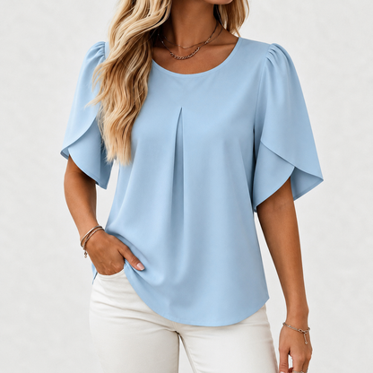 Ellis Stretch Pleat-Front Pullover Shirt — Sky Blue | Hudson & Wells