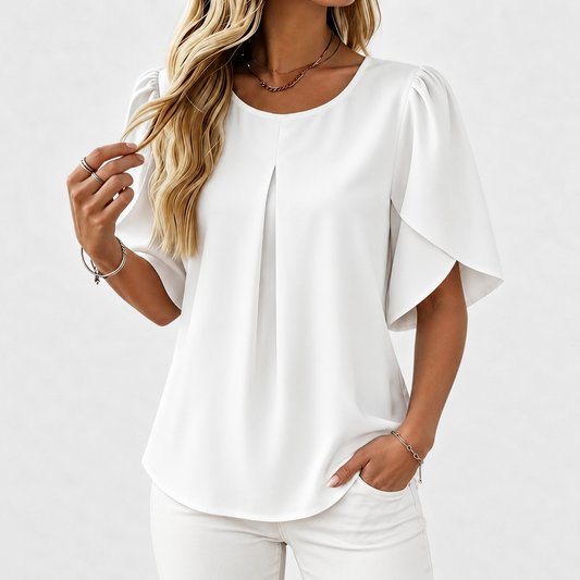 Ellis Stretch Pleat-Front Pullover Shirt — White | Hudson & Wells