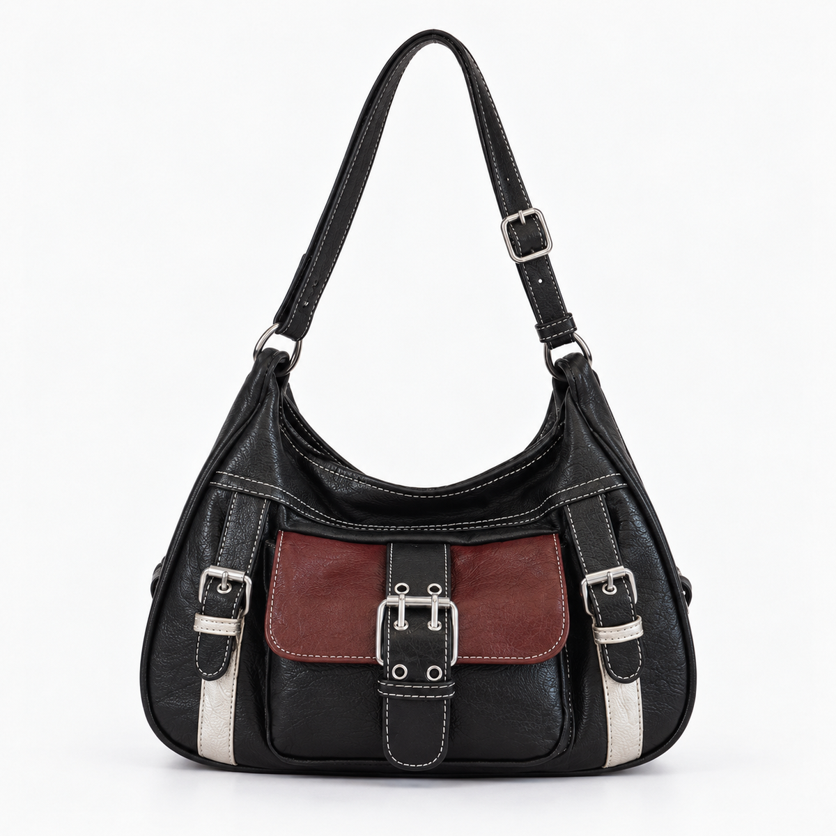 Eloise Women's Everyday Comfort Shoulder Bag — Black / Red | Hudson & Wells
