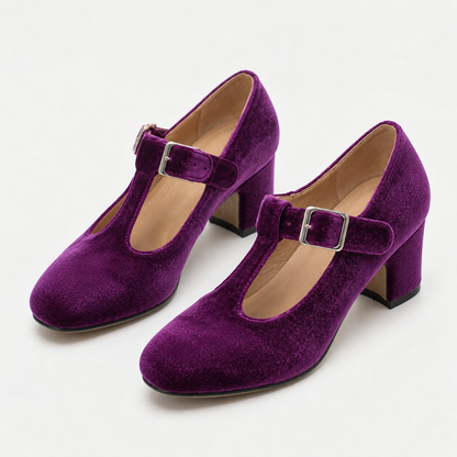 Esther Women's Soft Velvet Mary Jane Pumps, T-Bar Strap | Hudson & Wells