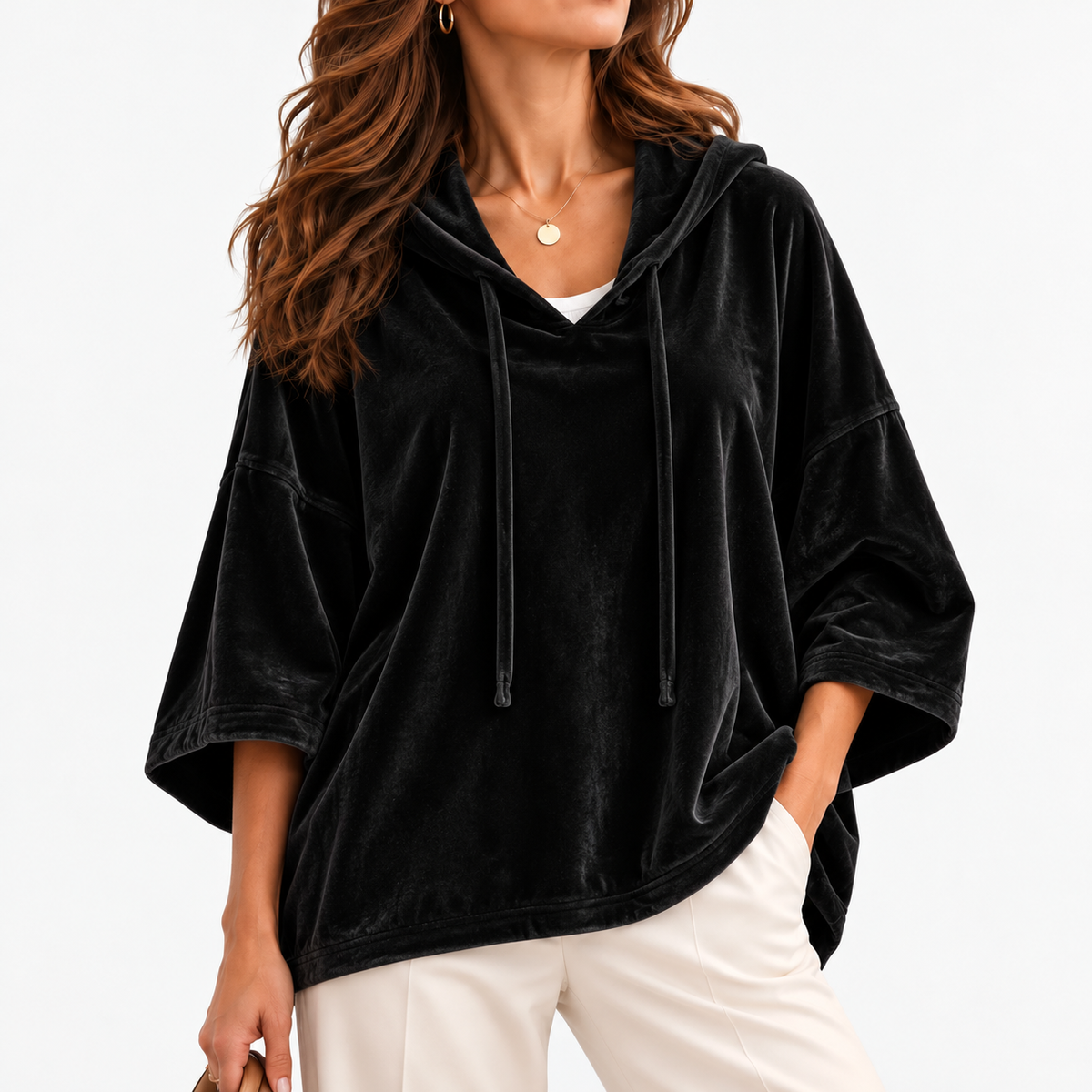 Ethel Relaxed Fit Drawstring Hooded Top — Black | Hudson & Wells