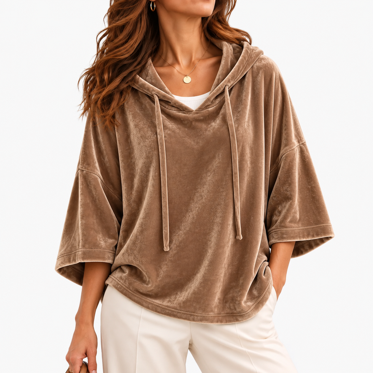 Ethel Relaxed Fit Drawstring Hooded Top — Camel | Hudson & Wells