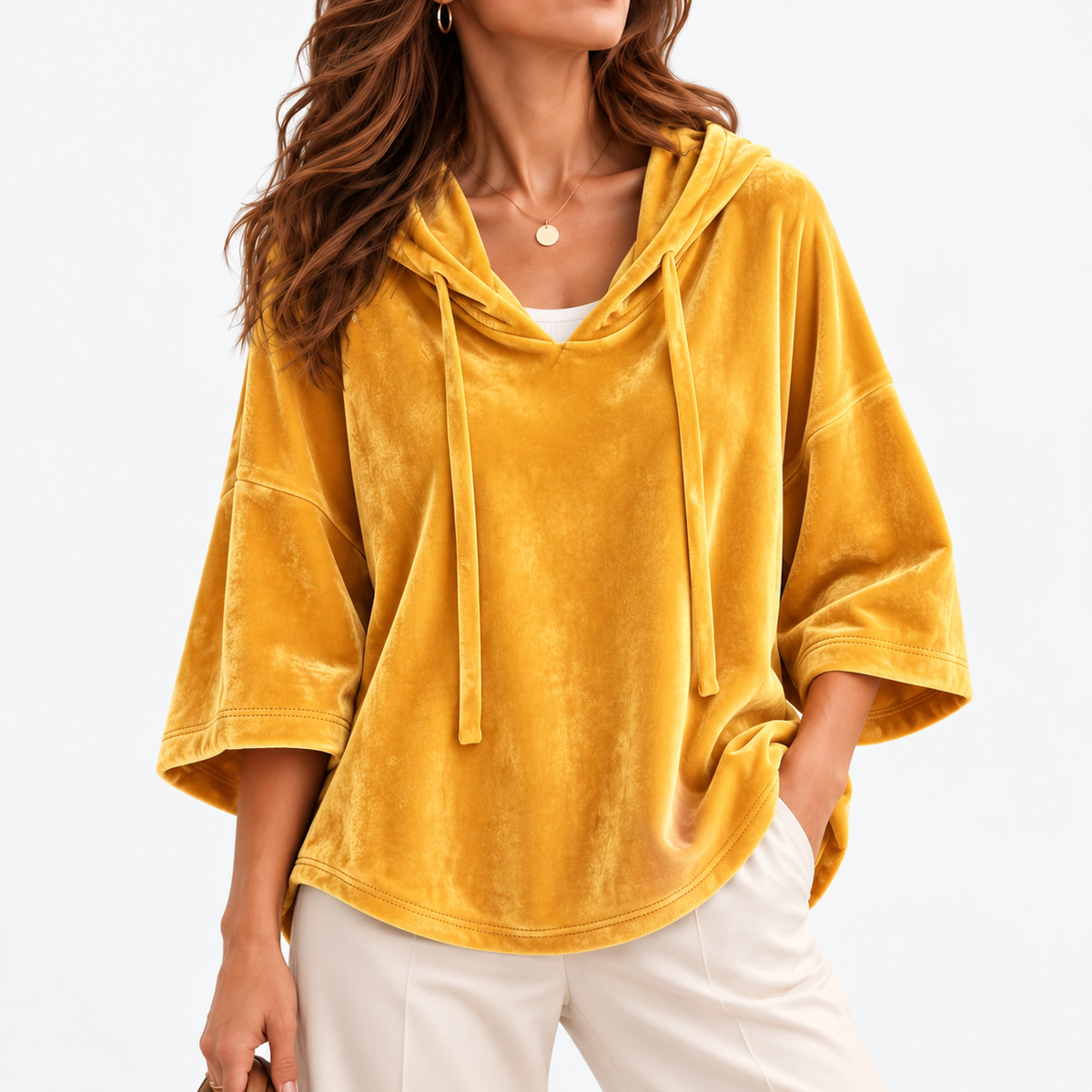 Ethel Relaxed Fit Drawstring Hooded Top — Gold | Hudson & Wells