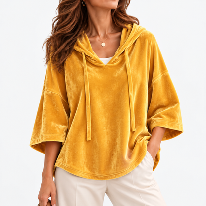 Ethel Relaxed Fit Drawstring Hooded Top — Gold | Hudson & Wells