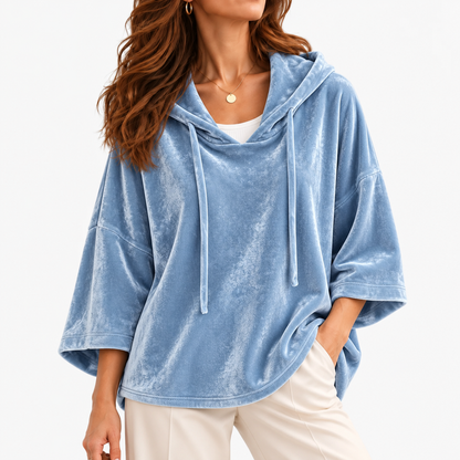 Ethel Relaxed Fit Drawstring Hooded Top — Light Blue | Hudson & Wells