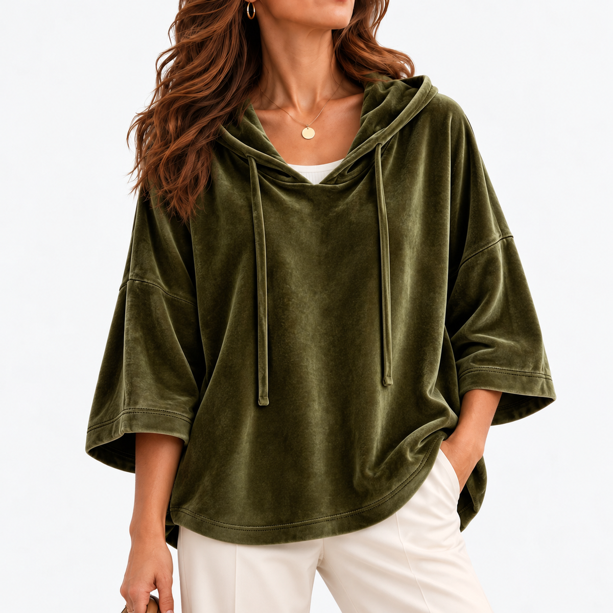 Ethel Relaxed Fit Drawstring Hooded Top — Olive | Hudson & Wells