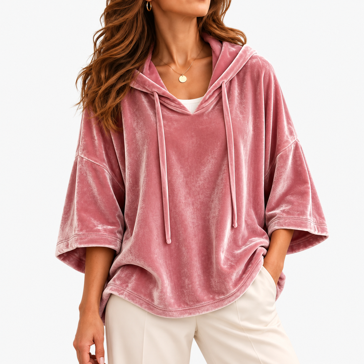 Ethel Relaxed Fit Drawstring Hooded Top — Pink / Red | Hudson & Wells