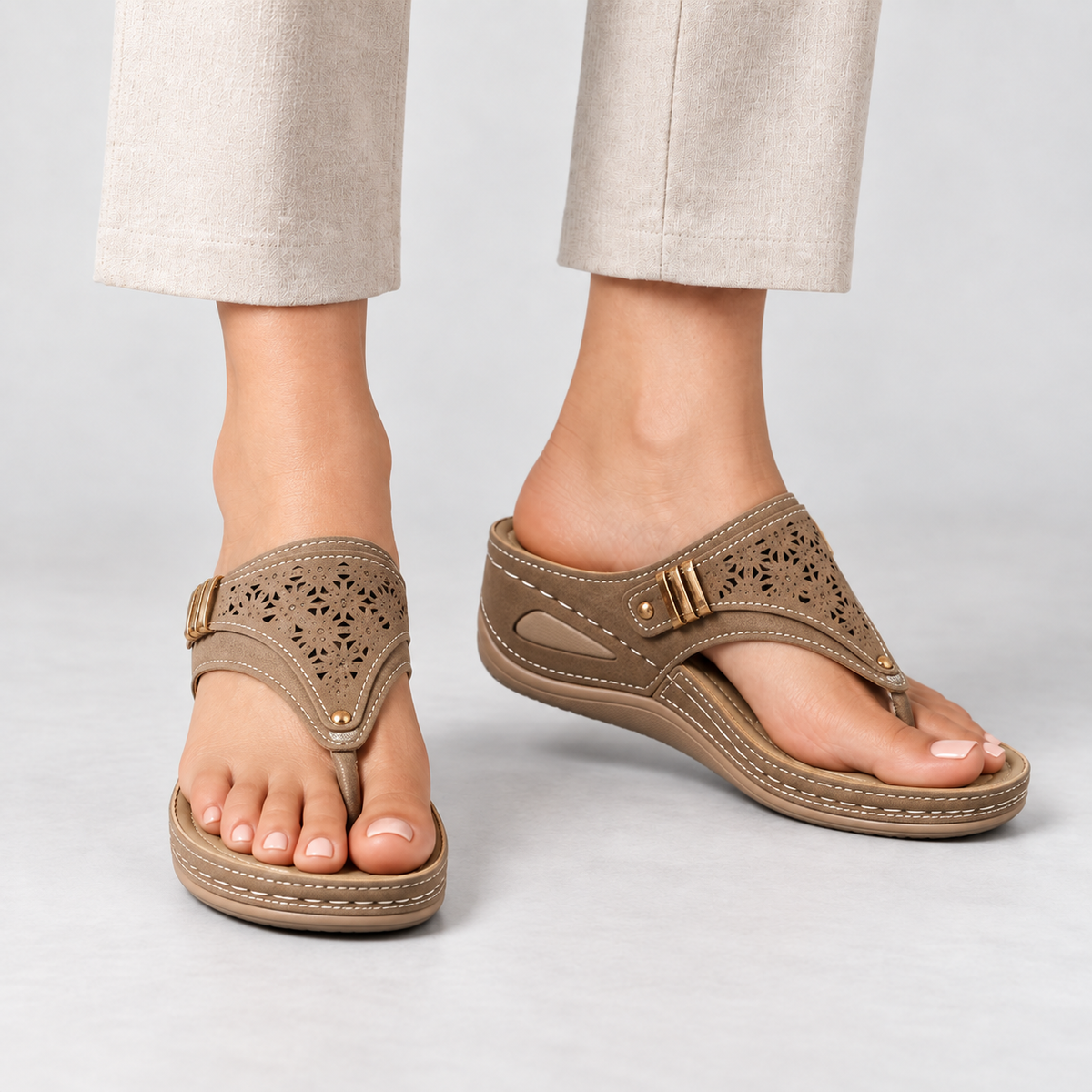 Etta Women's Lightweight Rubber-Sole Wedge Sandals — Light Brown | Hudson & Wells