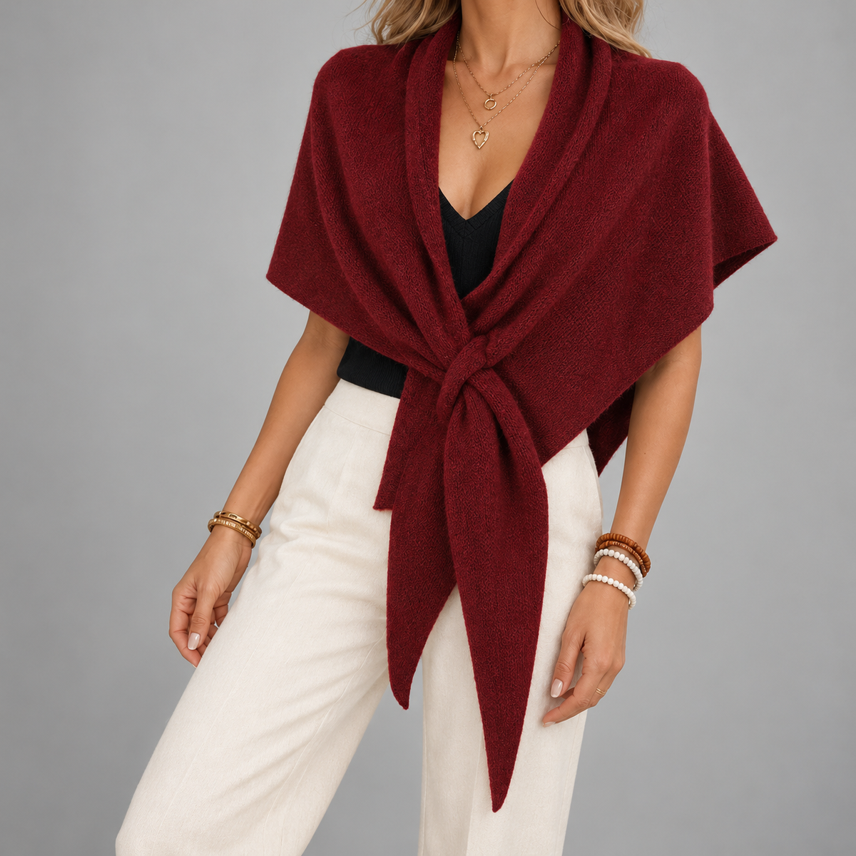 Eudora Comfort Shoulder Shawl, Folded Lapels — Burgundy | Hudson & Wells