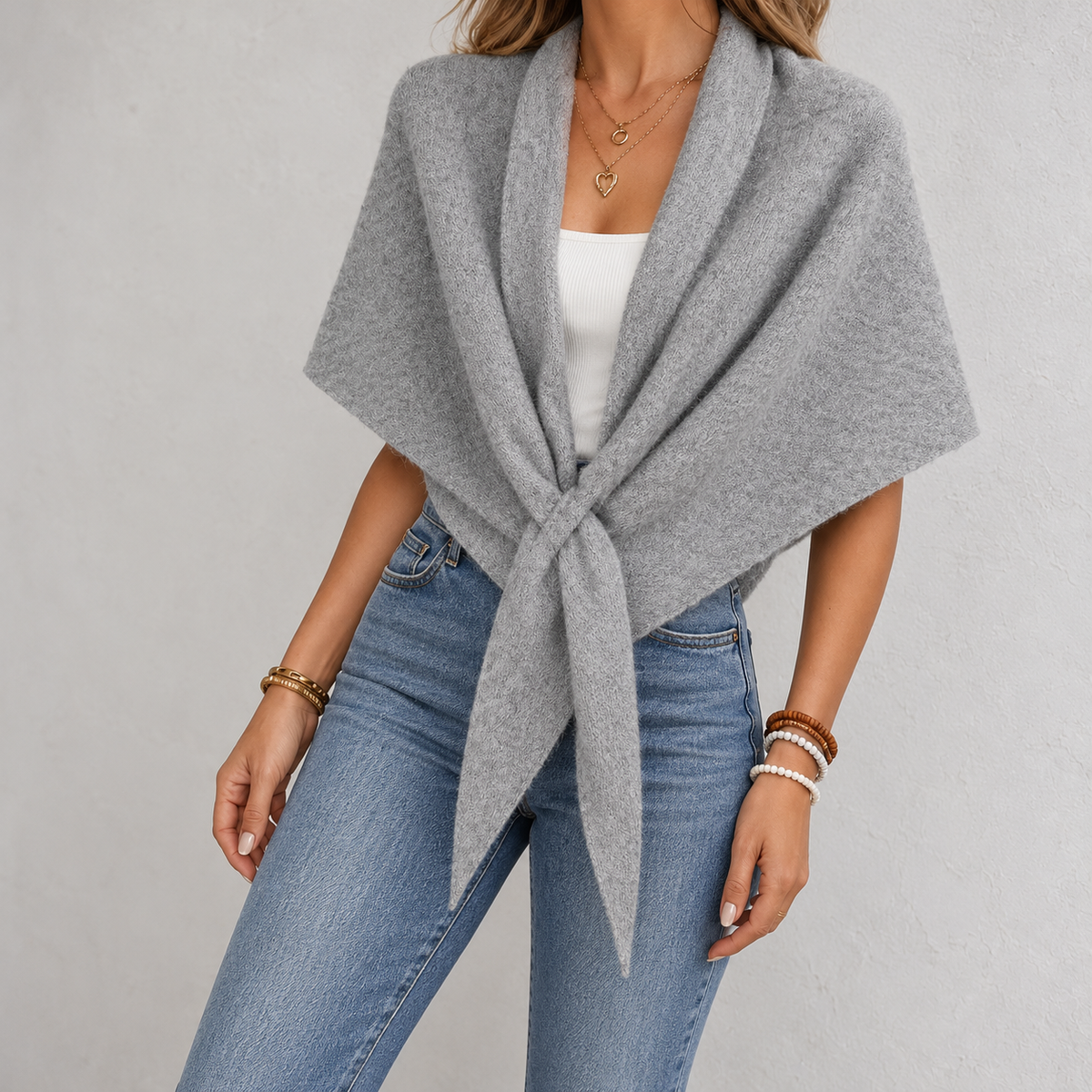 Eudora Comfort Shoulder Shawl, Folded Lapels — Light Gray | Hudson & Wells