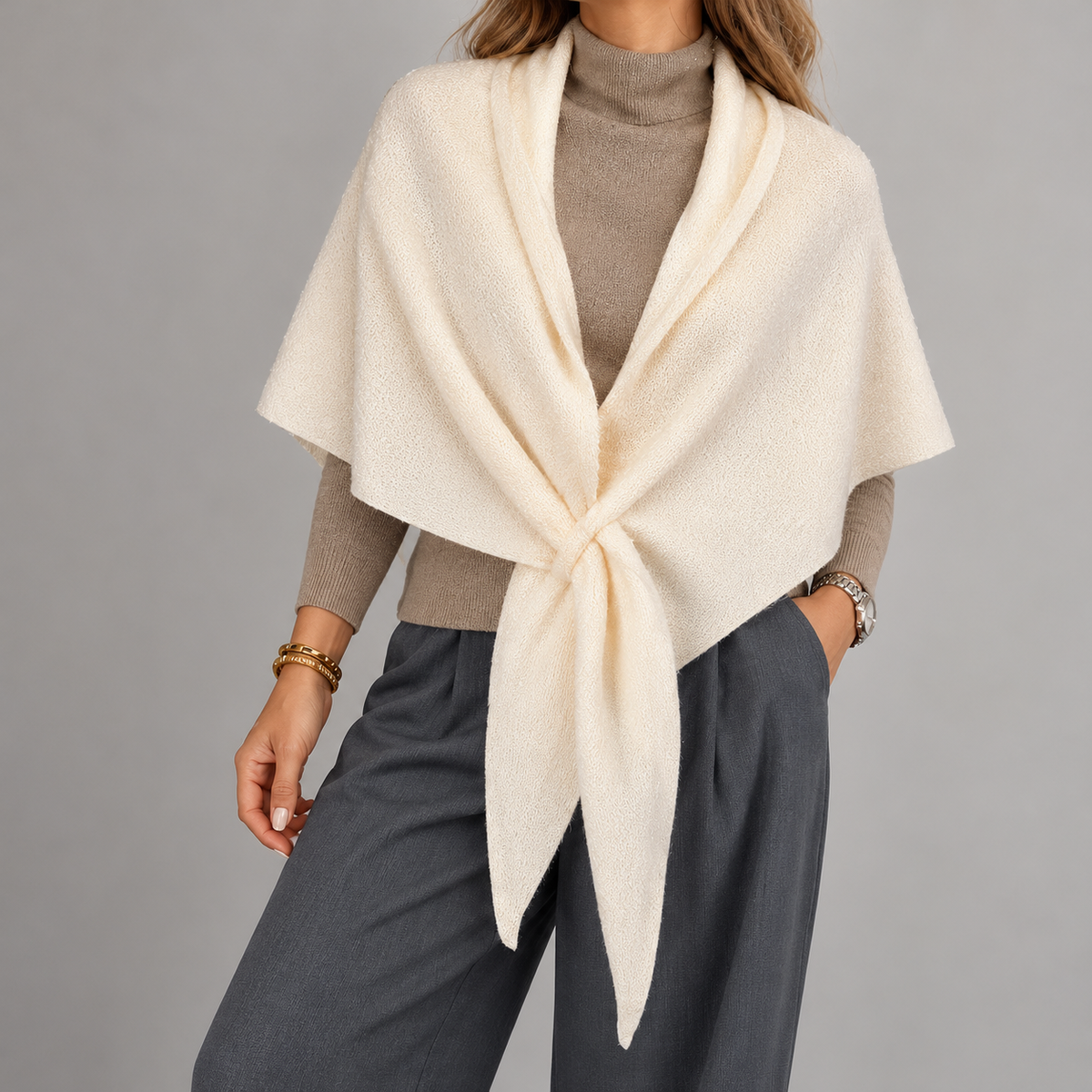 Eudora Comfort Shoulder Shawl, Folded Lapels — Off White | Hudson & Wells