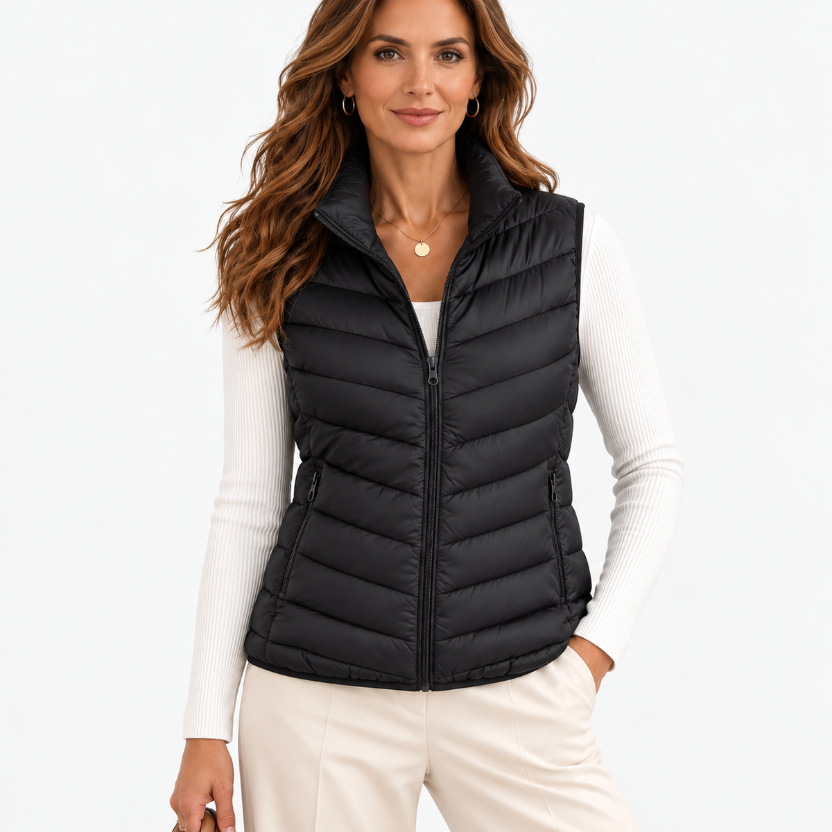 Eunice Lightweight Puffer Vest — Black | Hudson & Wells