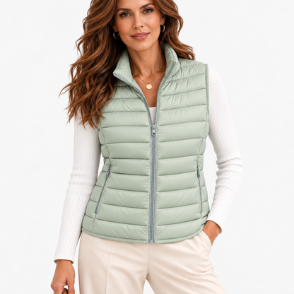 Eunice Lightweight Puffer Vest — Light Green | Hudson & Wells