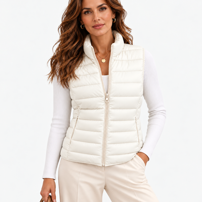 Eunice Lightweight Puffer Vest — White | Hudson & Wells