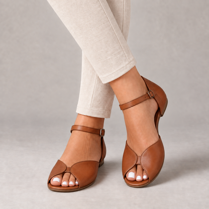 Evelyn Women's Cushioned Ankle Strap Sandals — Brown ( Pu) | Hudson & Wells