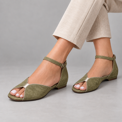 Evelyn Women's Cushioned Ankle Strap Sandals — Green | Hudson & Wells