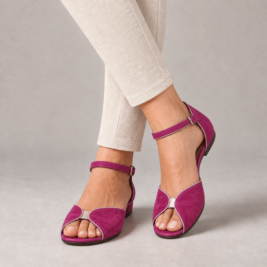 Evelyn Women's Cushioned Ankle Strap Sandals — Rose Red | Hudson & Wells