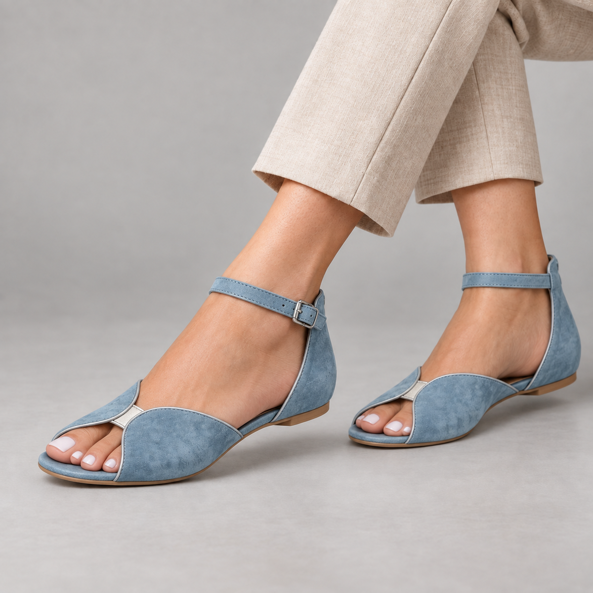 Evelyn Women's Cushioned Ankle Strap Sandals — Sky Blue | Hudson & Wells