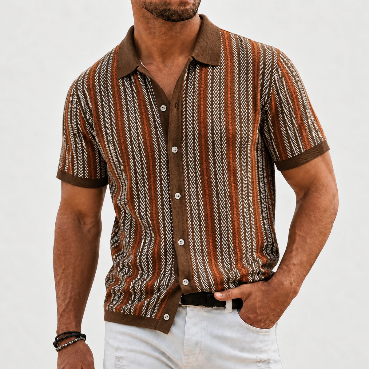Franklin Comfort Button-Up Shirt — Clay Stripe | Hudson & Wells