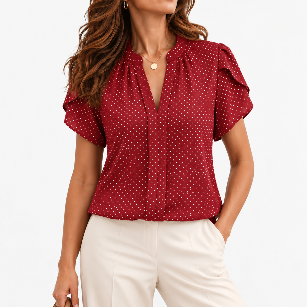 Geneva Lightweight Short Sleeve Blouse — Red | Hudson & Wells
