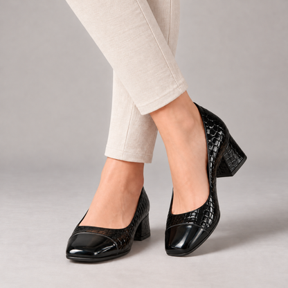Georgette Comfort Block Heel Pumps — Black | Hudson & Wells