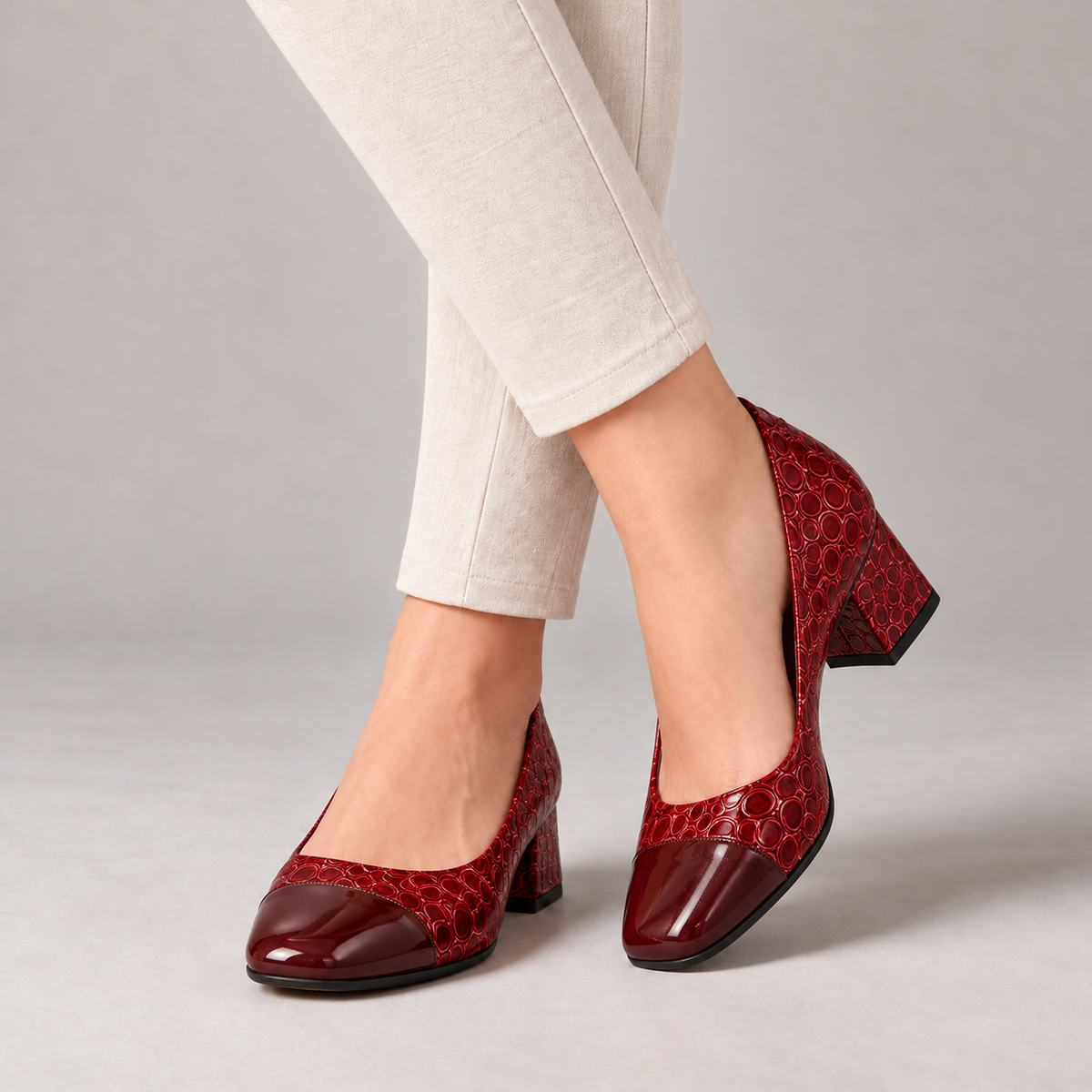 Georgette Comfort Block Heel Pumps — Red | Hudson & Wells