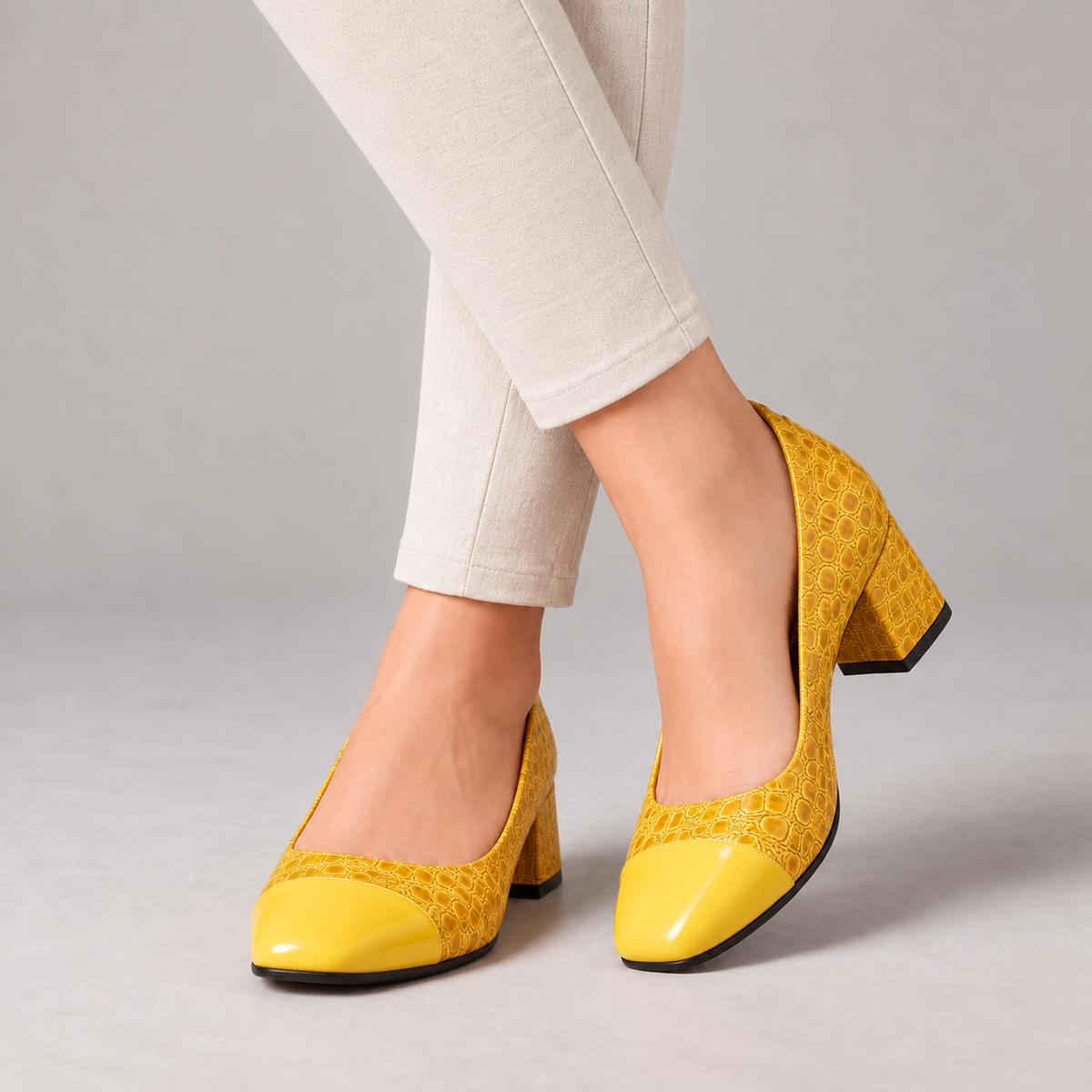 Georgette Comfort Block Heel Pumps — Yellow | Hudson & Wells