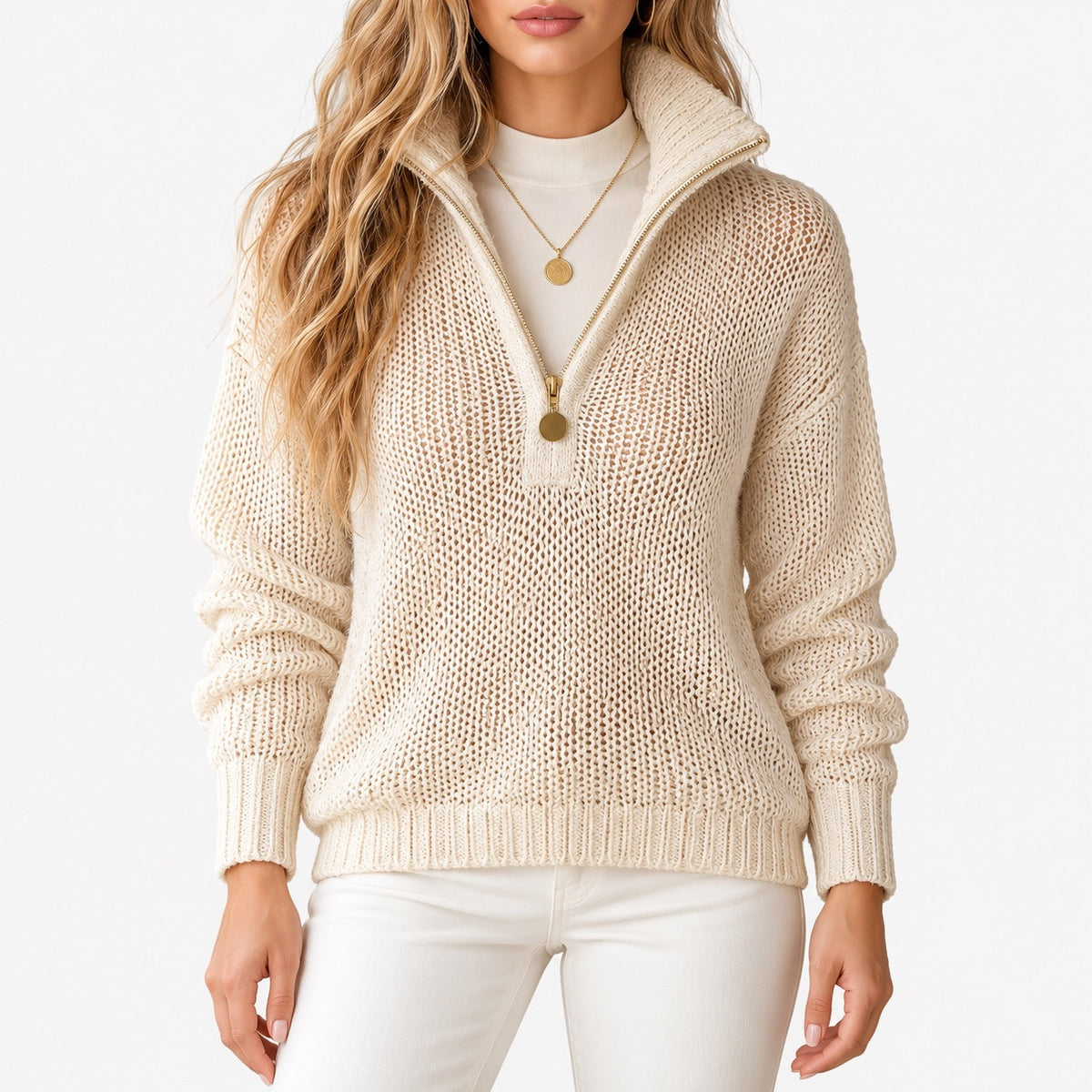 Georgina Soft Half-Zip Collared Pullover — Apricot | Hudson & Wells