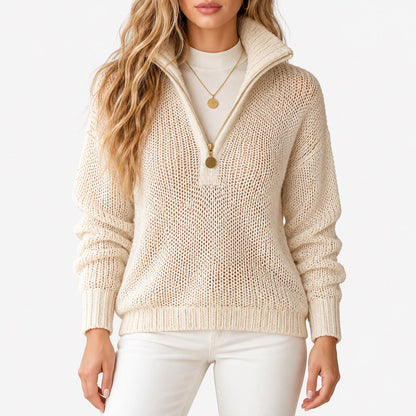 Georgina Soft Half-Zip Collared Pullover — Apricot | Hudson & Wells