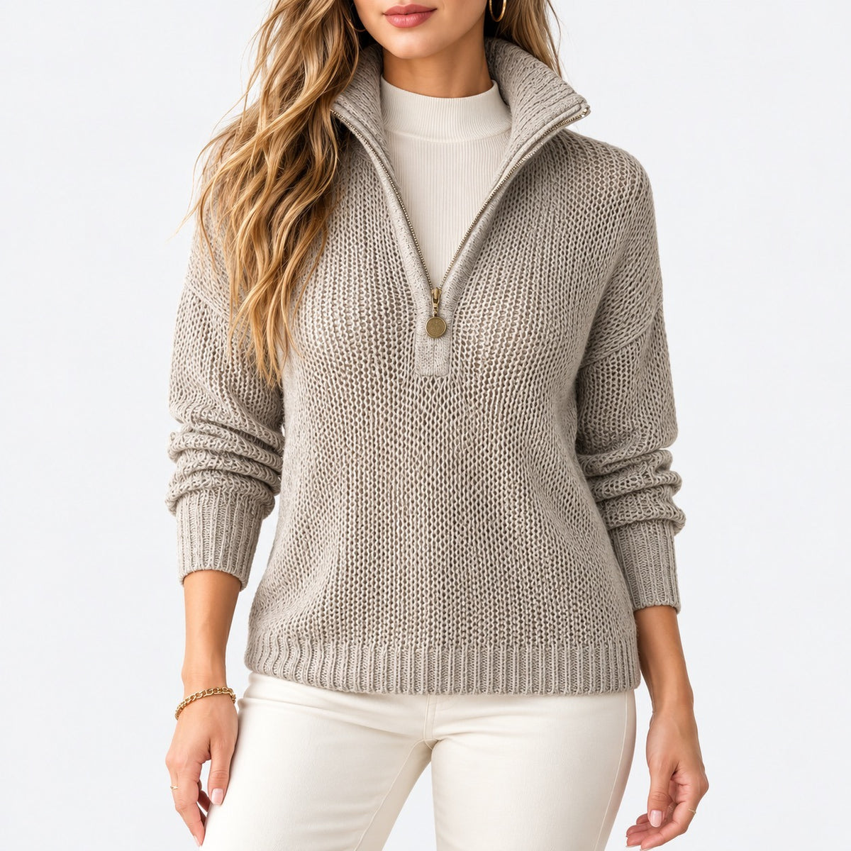 Georgina Soft Half-Zip Collared Pullover — Gray | Hudson & Wells