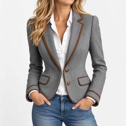 Gwendolyn Contrast-Piped Blazer — Gray | Hudson & Wells