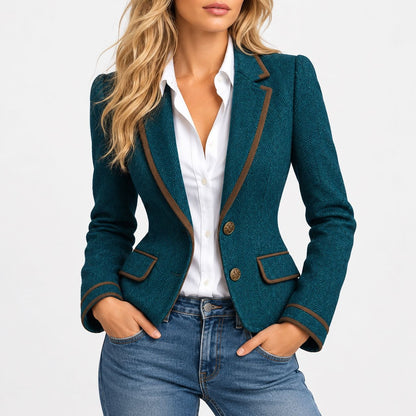 Gwendolyn Contrast-Piped Blazer — Green | Hudson & Wells