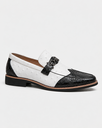 Harlan | Men's Comfort Faux Leather Shoes — Black / Bone | Hudson & Wells