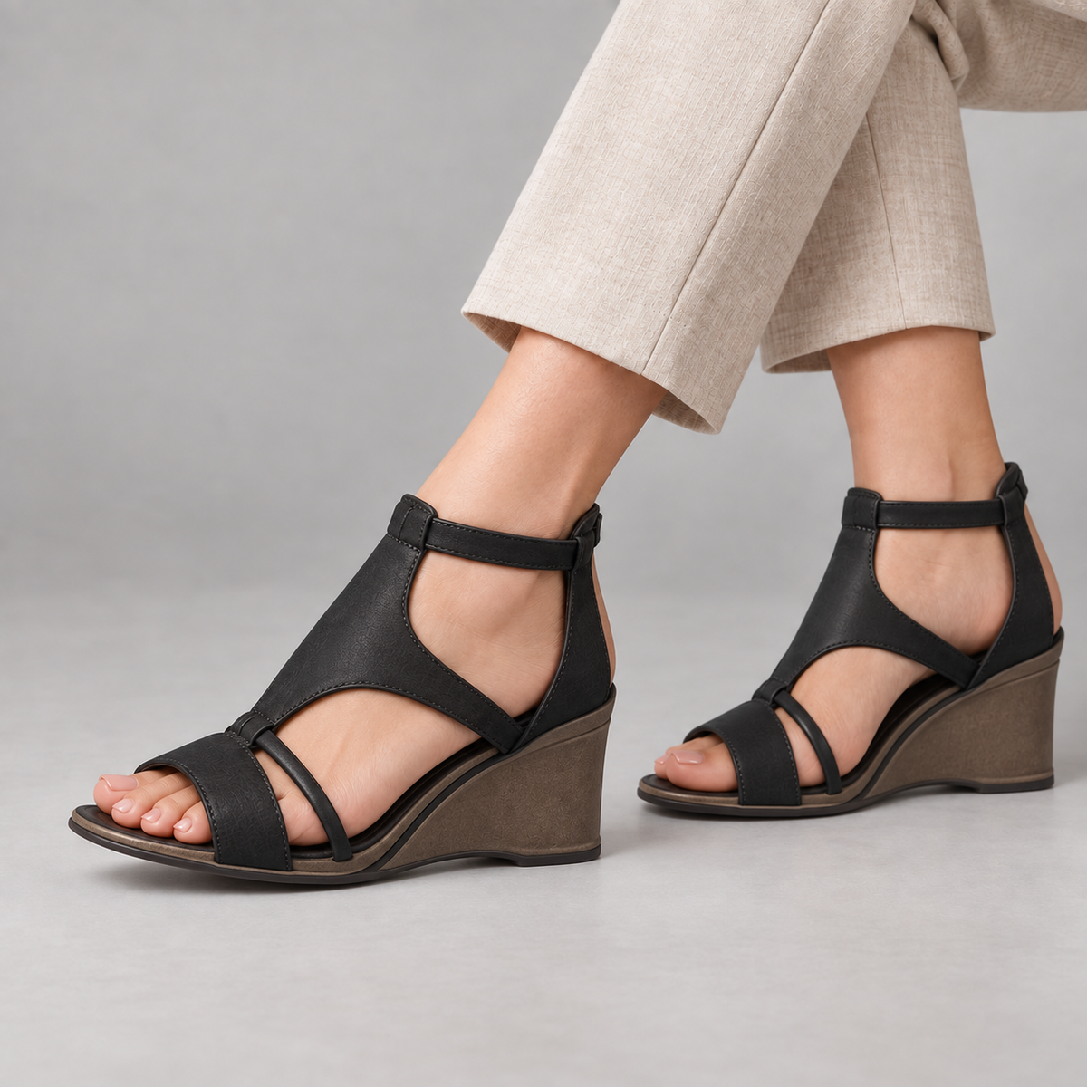 Helena Women's Everyday Comfort Cutout Wedge Sandals — Black | Hudson & Wells