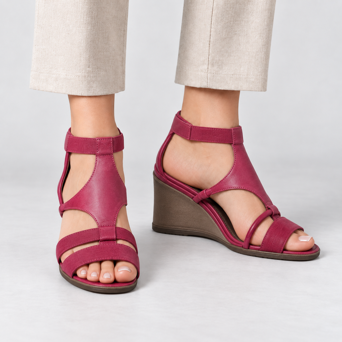 Helena Women's Everyday Comfort Cutout Wedge Sandals — Burgundy | Hudson & Wells