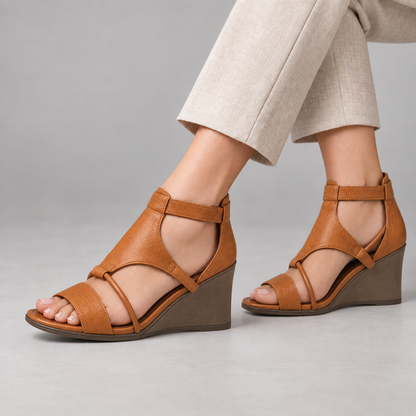 Helena Women's Everyday Comfort Cutout Wedge Sandals — Light Brown | Hudson & Wells
