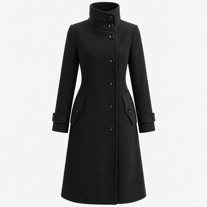Henrietta Tailored High-Collar Coat — Black | Hudson & Wells