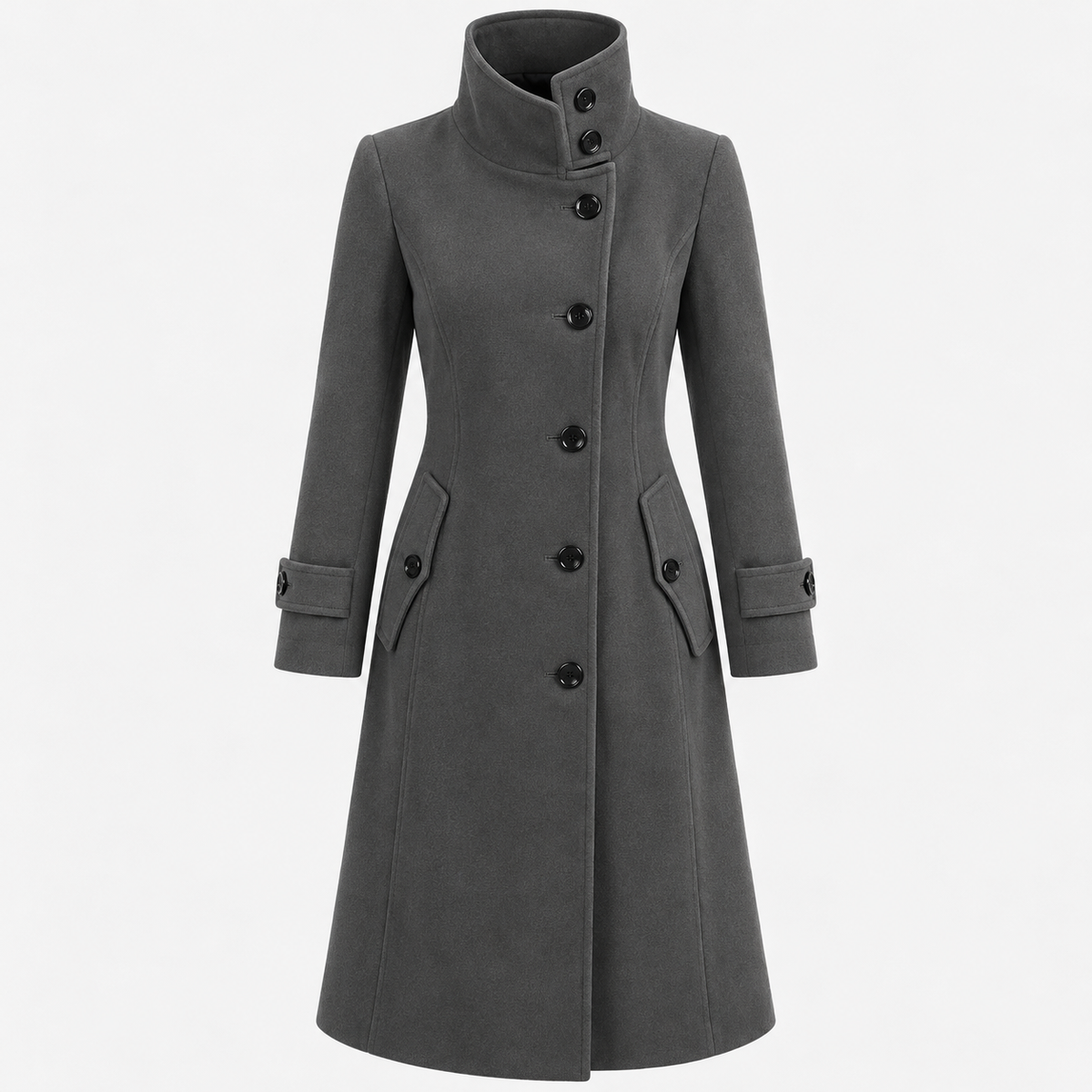 Henrietta Tailored High-Collar Coat — Gray | Hudson & Wells