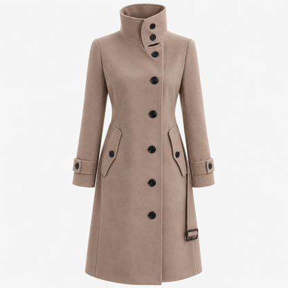 Henrietta Tailored High-Collar Coat — Khaki | Hudson & Wells