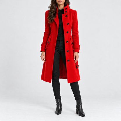 Henrietta Tailored High-Collar Coat — Red | Hudson & Wells