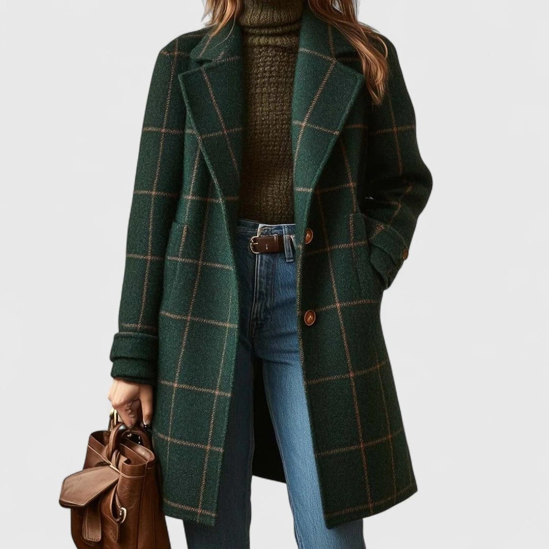 Hester Relaxed Fit Plaid Coat, Notched Lapel | Hudson & Wells