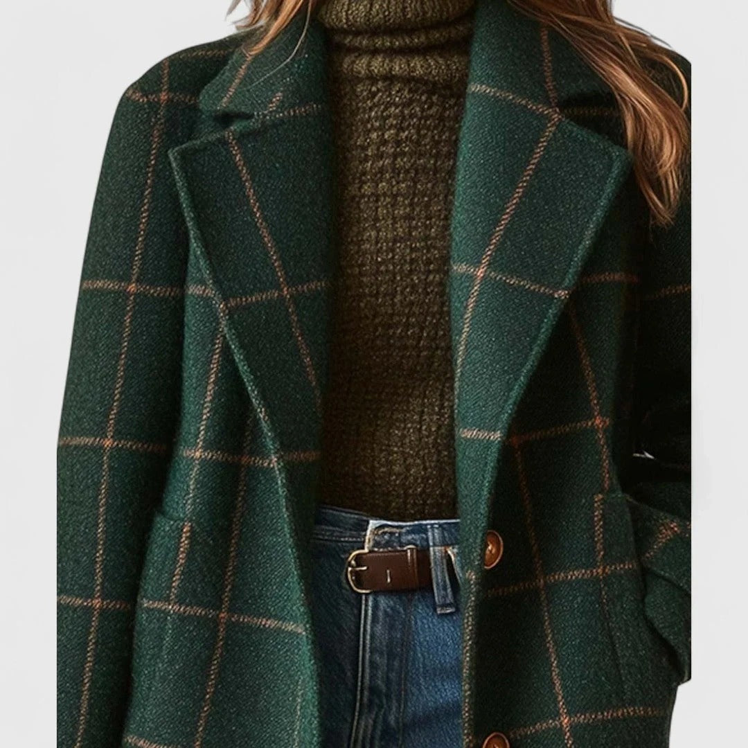 Hester Relaxed Fit Plaid Coat, Notched Lapel | Hudson & Wells