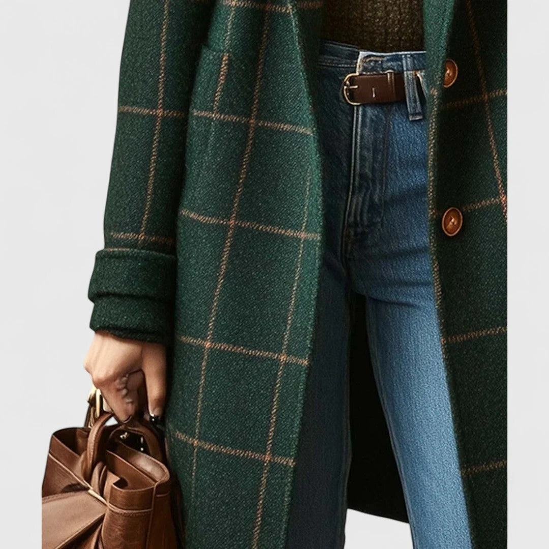 Hester Relaxed Fit Plaid Coat, Notched Lapel | Hudson & Wells