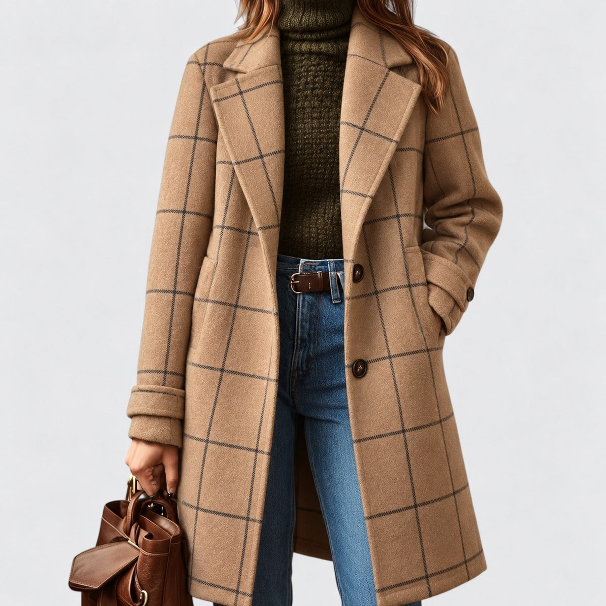 Hester Relaxed Fit Plaid Coat, Notched Lapel | Hudson & Wells
