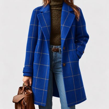 Hester Relaxed Fit Plaid Coat, Notched Lapel — Blue | Hudson & Wells