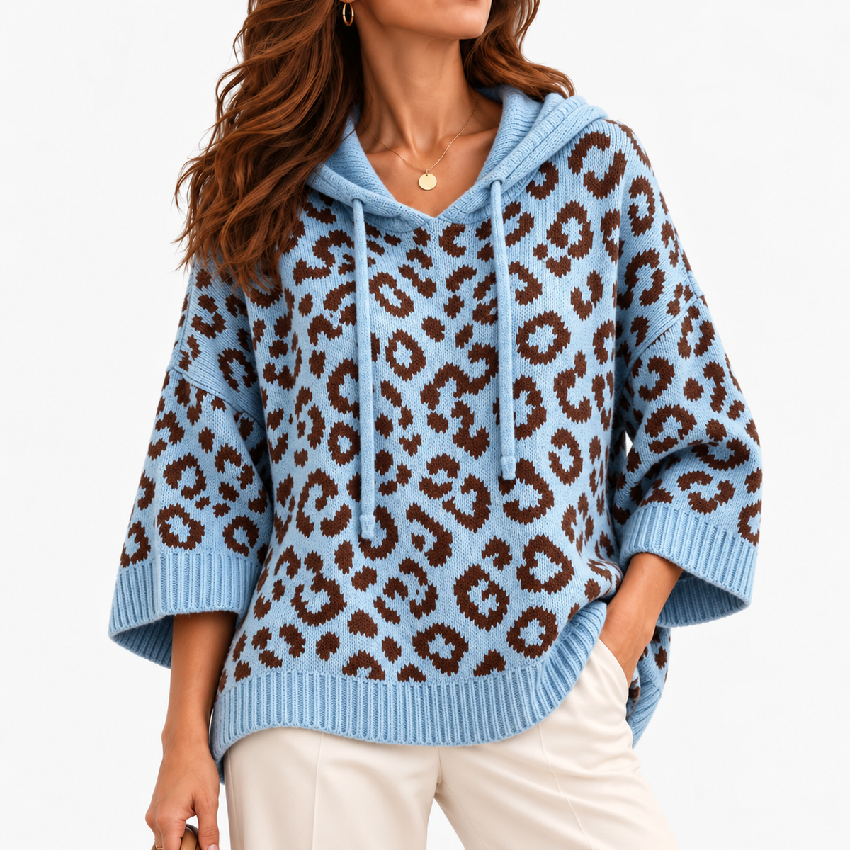 Hilda Relaxed Fit Leopard Hooded Sweater — Blue | Hudson & Wells