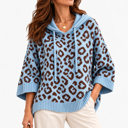 Hilda Relaxed Fit Leopard Hooded Sweater — Blue | Hudson & Wells