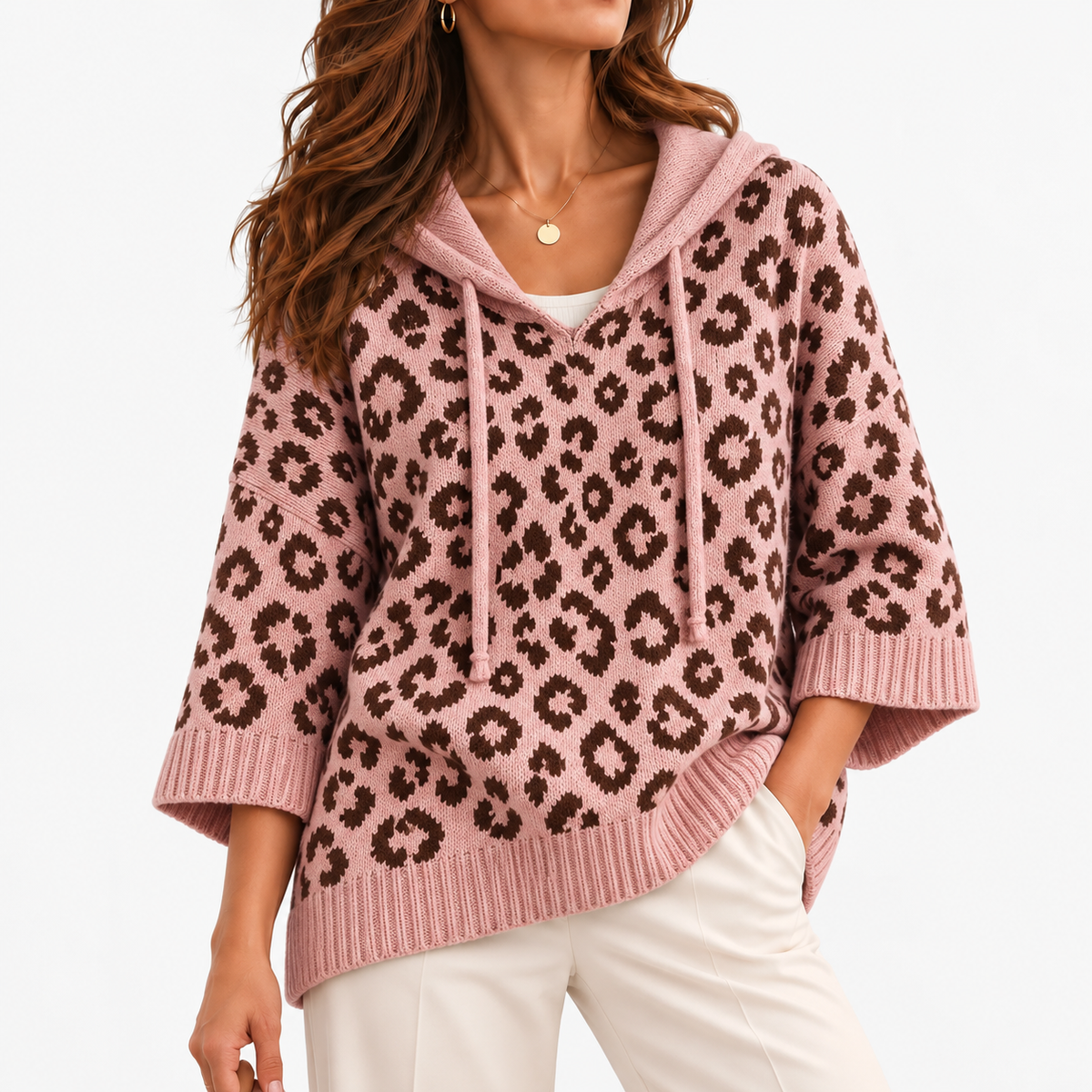 Hilda Relaxed Fit Leopard Hooded Sweater — Pink | Hudson & Wells